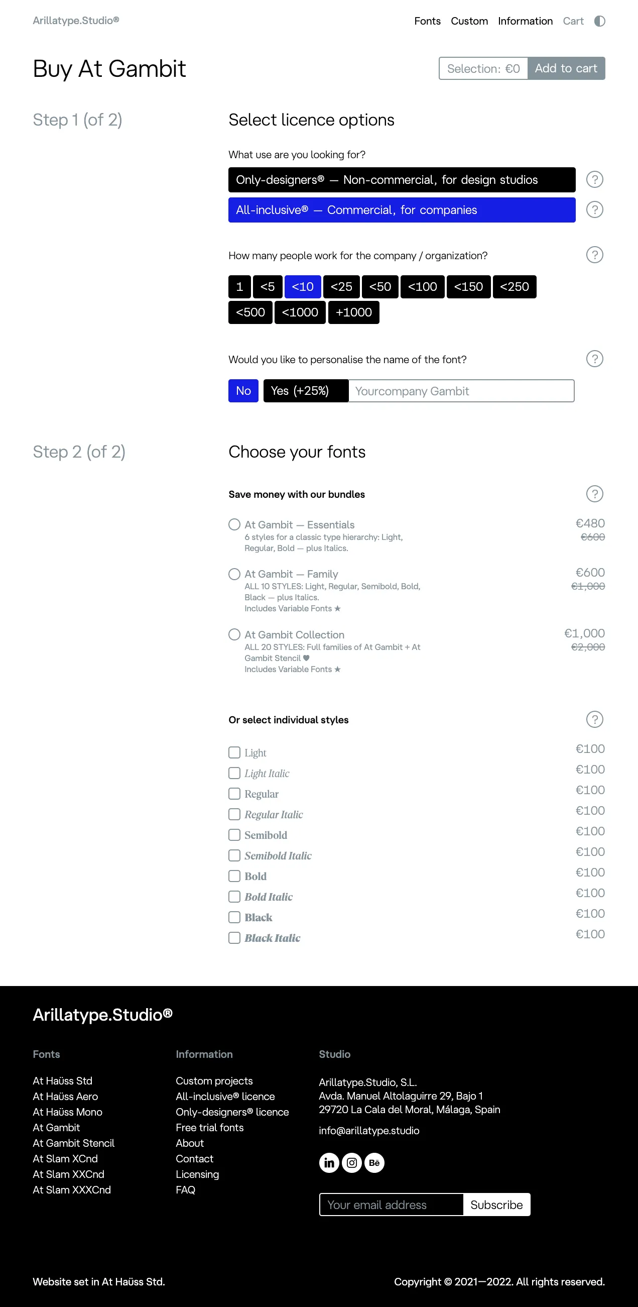 Arillatype® - Custom website for font management and sales.