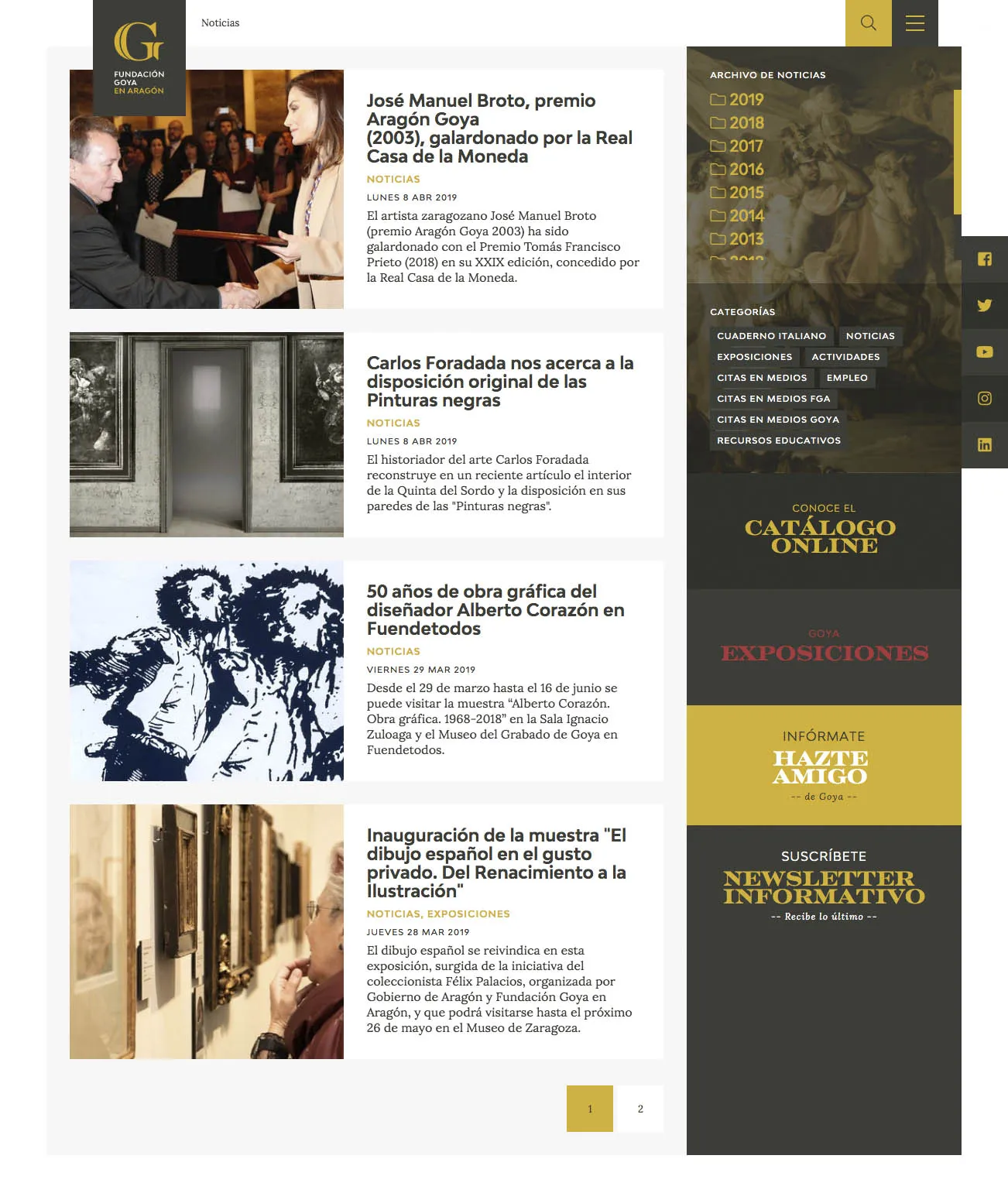 Fundación Goya - Website and backend design for a cultural project.