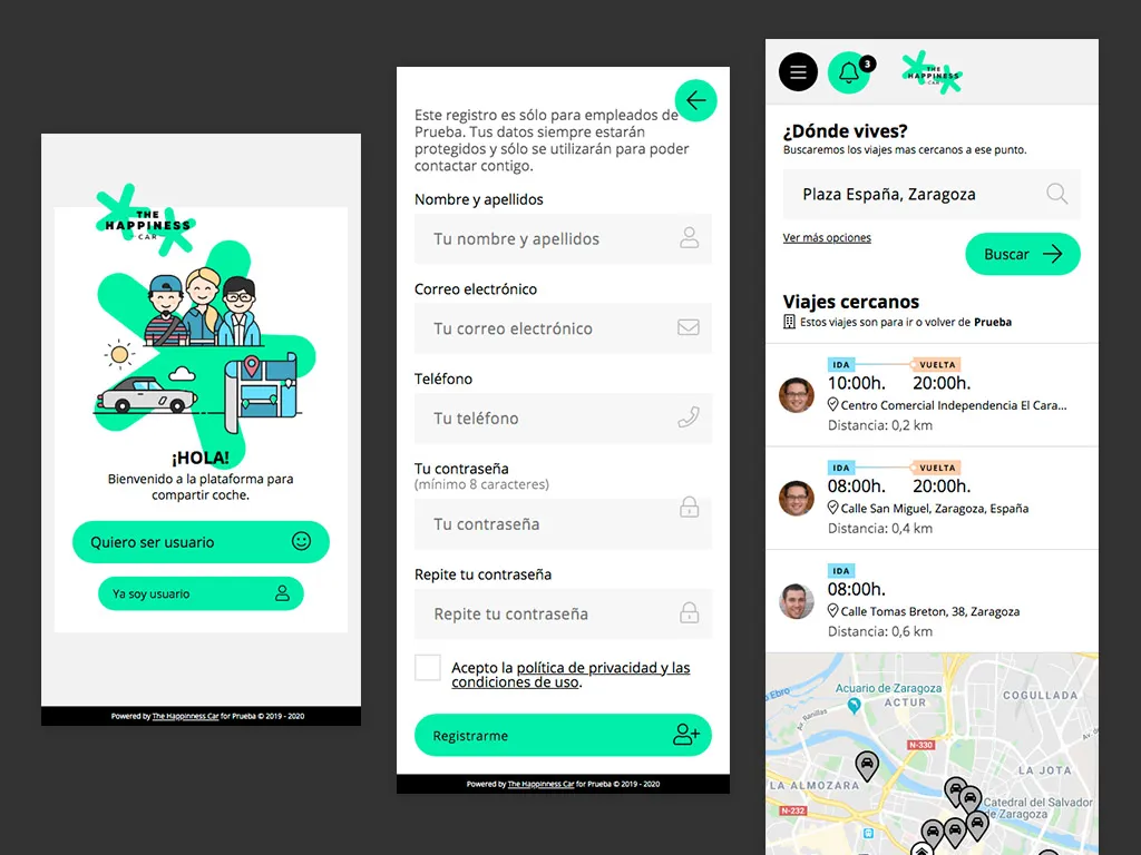 The Happiness Car - Cross-platform app for carpooling in large workplaces