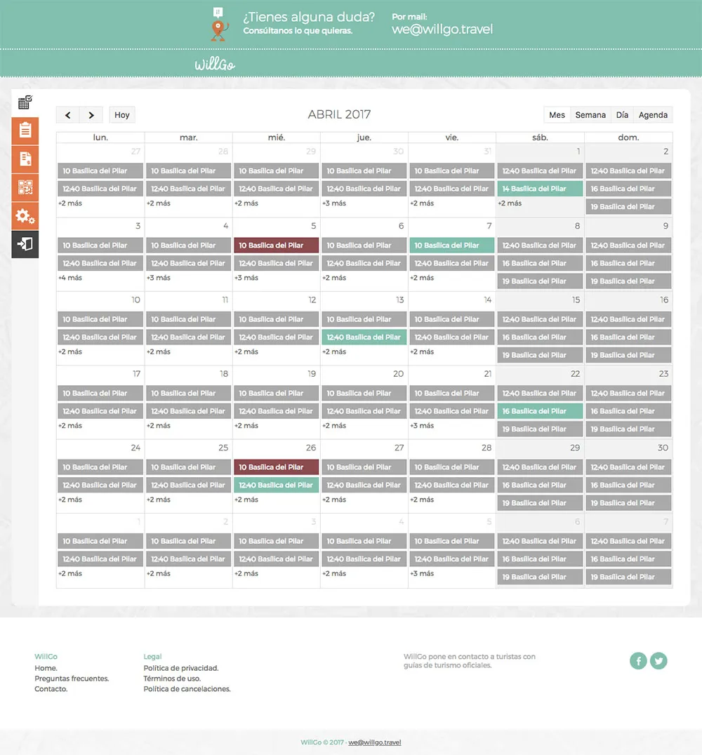 WillGo - Website design, frontend and backend for an online tourism project in Zaragoza.